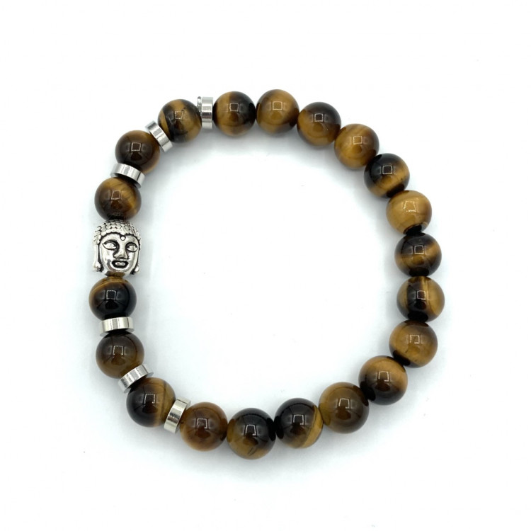 Bracelet Perles œil De Tigre Et Bouddha - Pierre Naturelle - Fait Main Sur Mesure