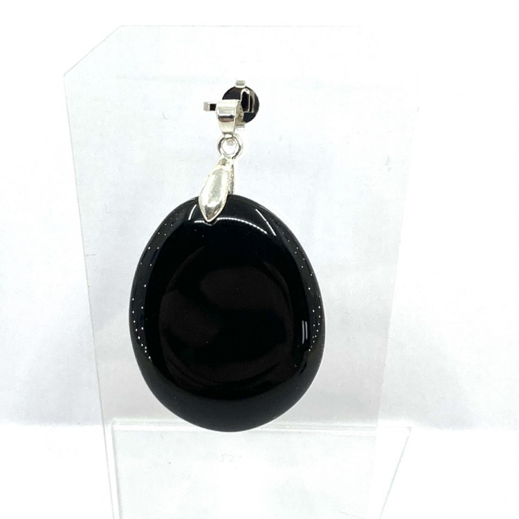 Pendentif Obsidienne Noire Avec Calendrier Maya - Rond - Collier Pierre
