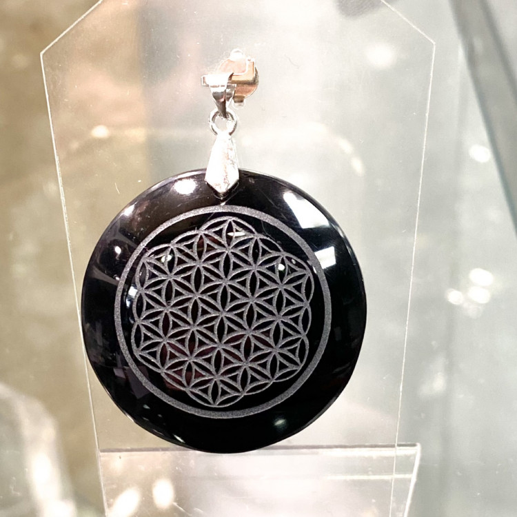 COAI Collier Cuir Homme/Femme - Pendentif Obsidienne Noire Clé De Vie Ankh